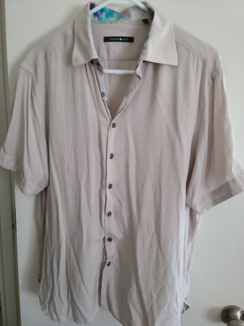Hammer Made Men's Short Sleeve Shirt-Beige with Mulicolored Accents